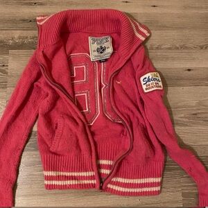 Pink fuzzy PINK University sweater